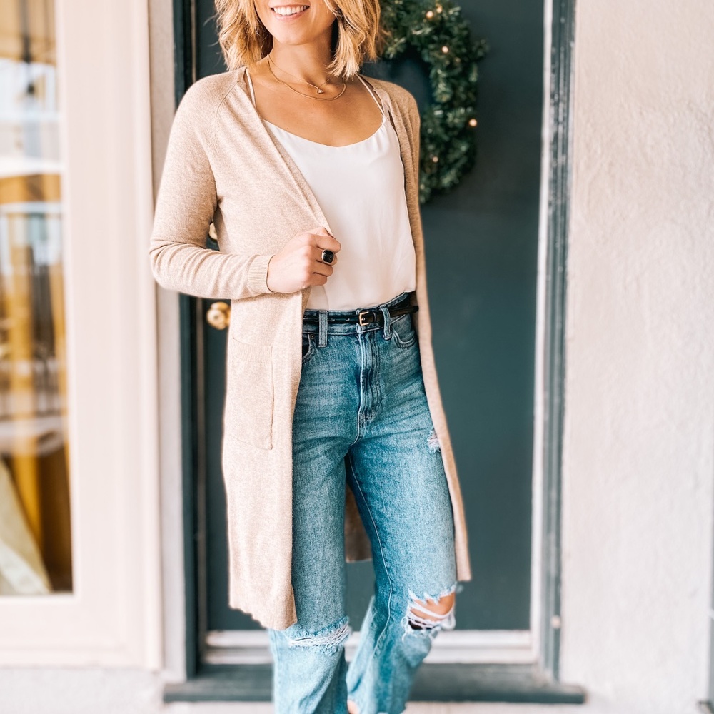 Neutral Tan Cardigan with Pockets size S duster
